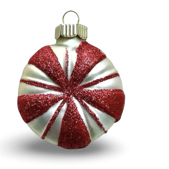 Christopher Radko Peppermint Candy Christmas Ornament Glass White Red Glitter - Picture 1 of 5